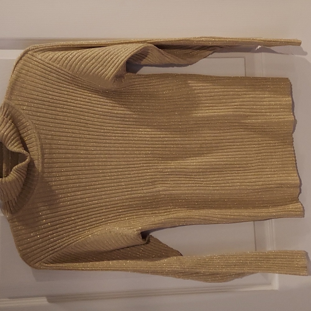 Vintage Yarnworks‎ Gold Metallic Fitted Rib Knit Turtleneck Medium
